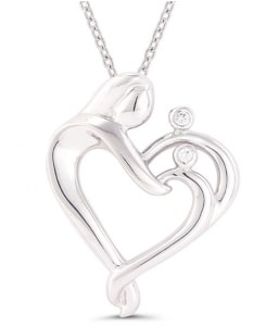 A heart pendant from Morgan’s Jewelers features the silhouette mother and two children