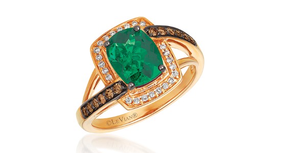 Emerald and diamond rose gold ring from Le Vian