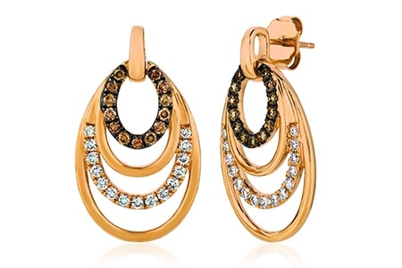 Le Vian circle drop earrings feature chocolate diamonds and strawberry gold