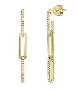 A pair of gold and diamond paperclip chain drop earrings from Shy Creation