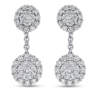 A pair of halo diamond drop earrings from Shah Luxury