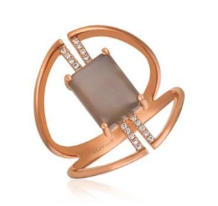 a modern Le Vian moonstone ring with 18k strawberry gold and a moonstone gem.