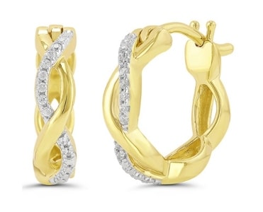 Diamond twist infinity huggie earrings from our in-house collection.