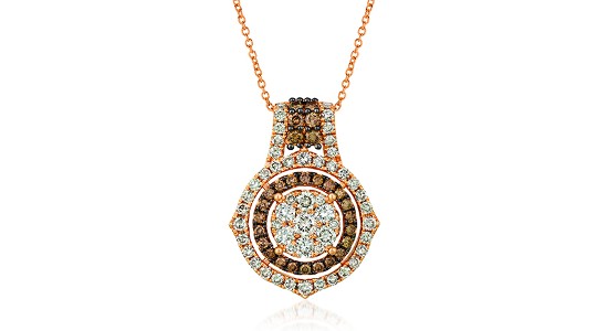 a mixed metal diamond pendant with chocolate diamonds by Le Vian