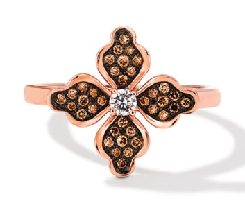 A flower motif ring crafted with chocolate diamonds and strawberry gold from Le Vian.