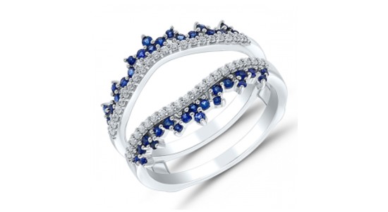 two white gold, diamond, and sapphire wedding bands